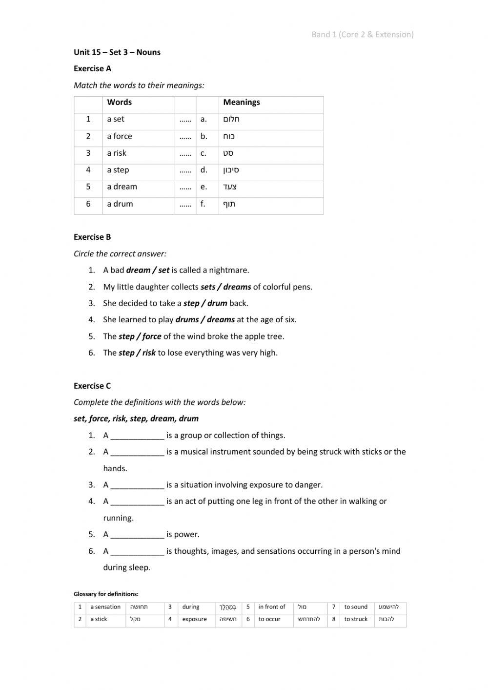 Band 1 (Core 2 & Extension) - Unit 15 - Set 3