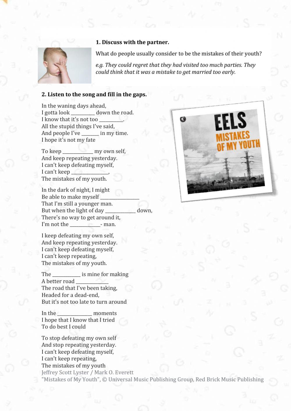 Eels - Mistakes Of My Youth worksheet
