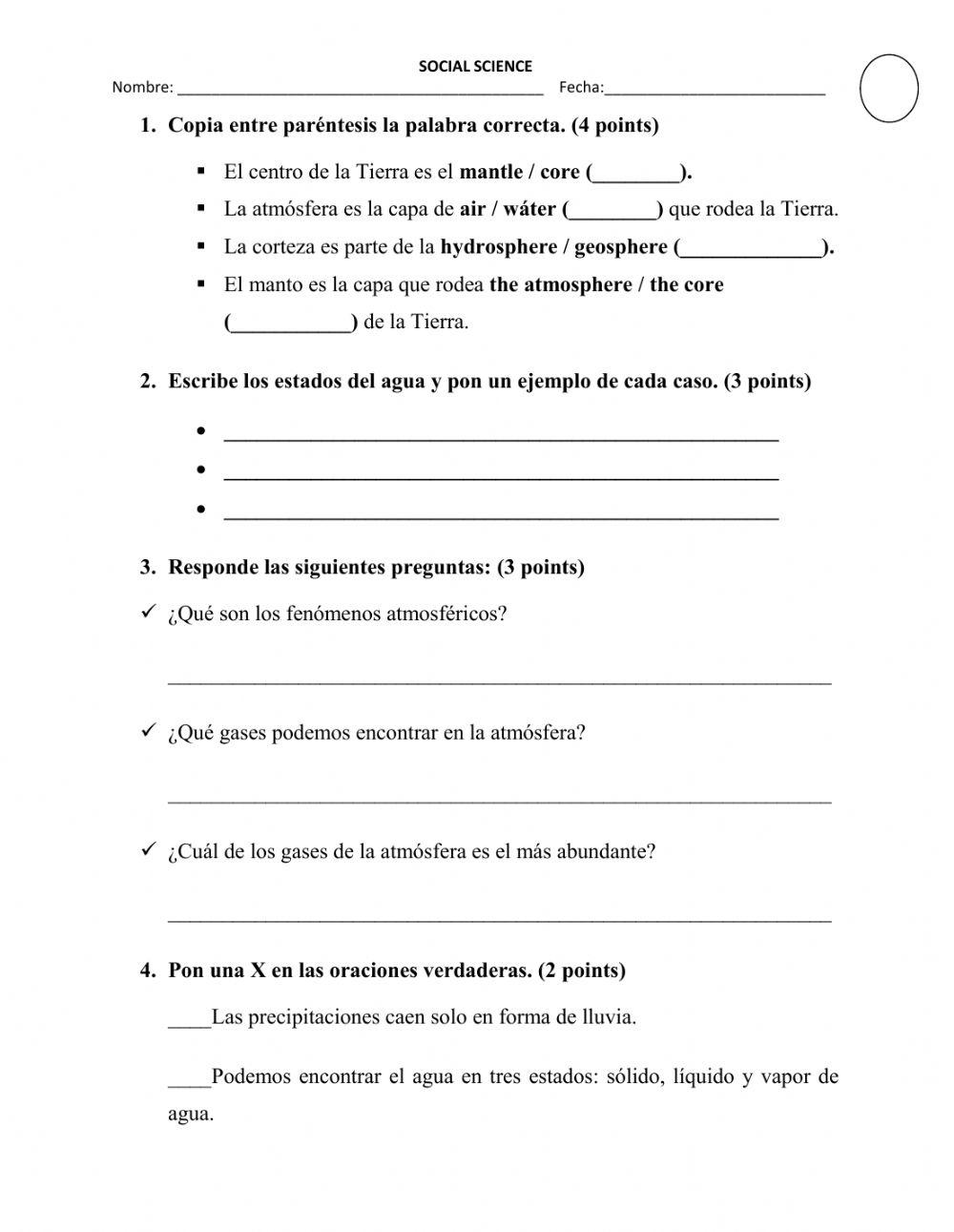 control Social Sciences 3º UNIT 1