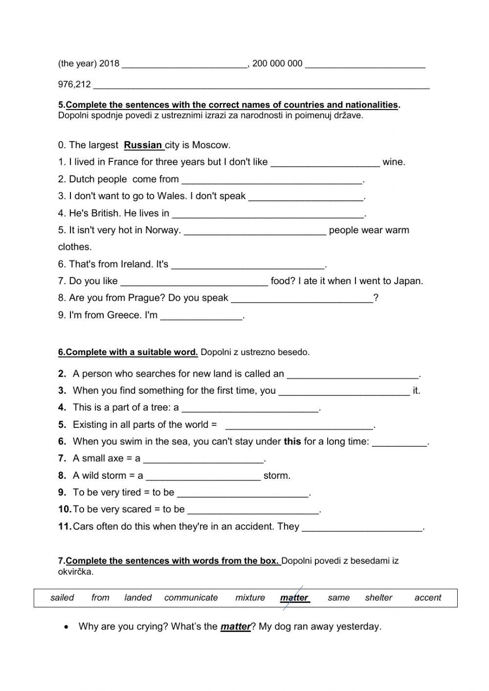 Revision for the test, Class 8, nov 2020