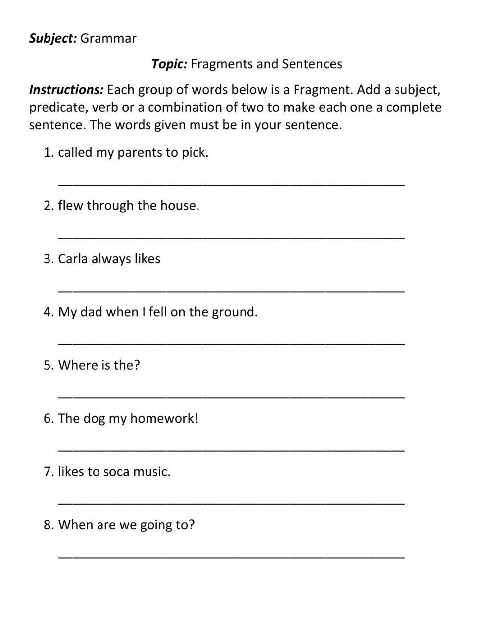 Fragments to Sentences