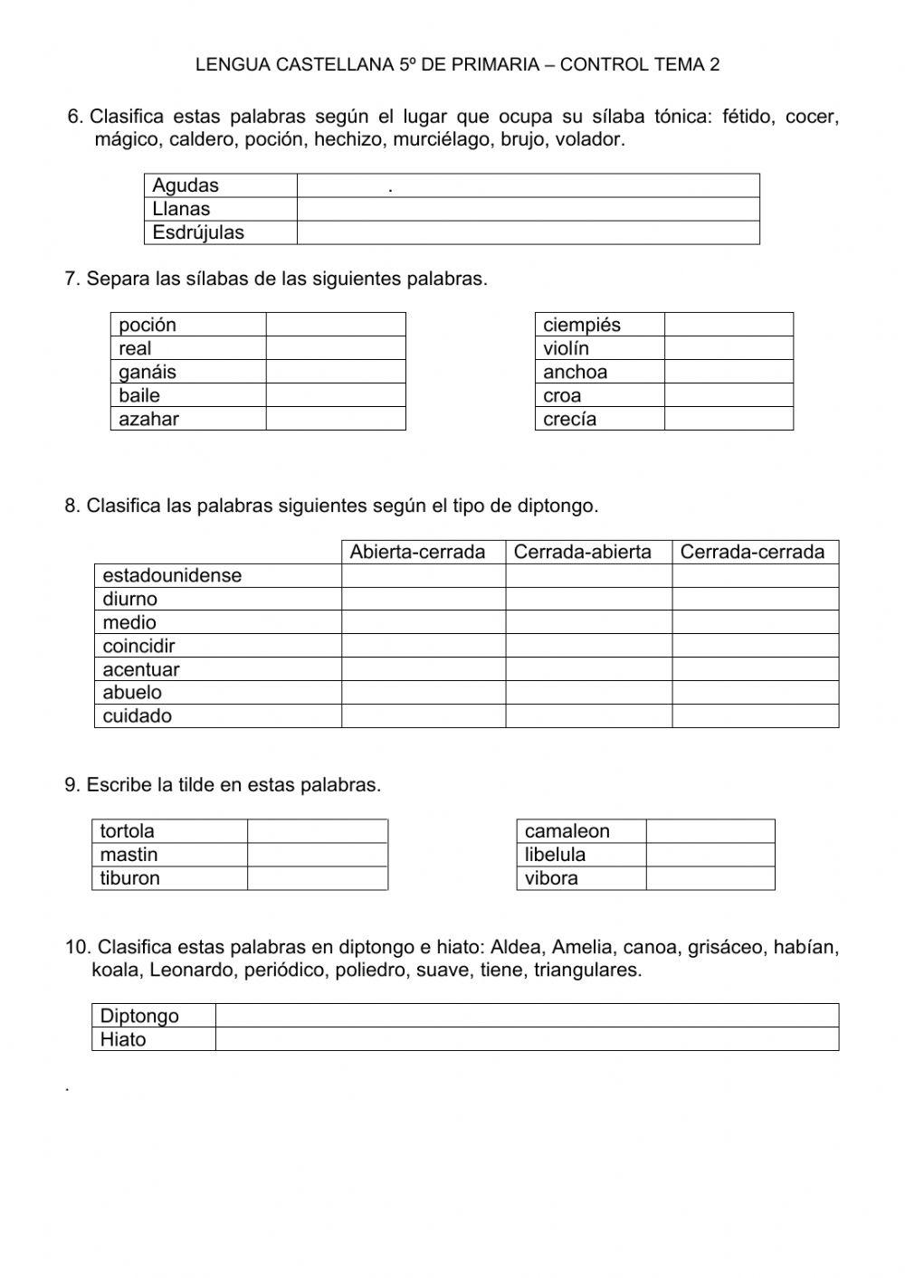 Control Castellano Tema 2