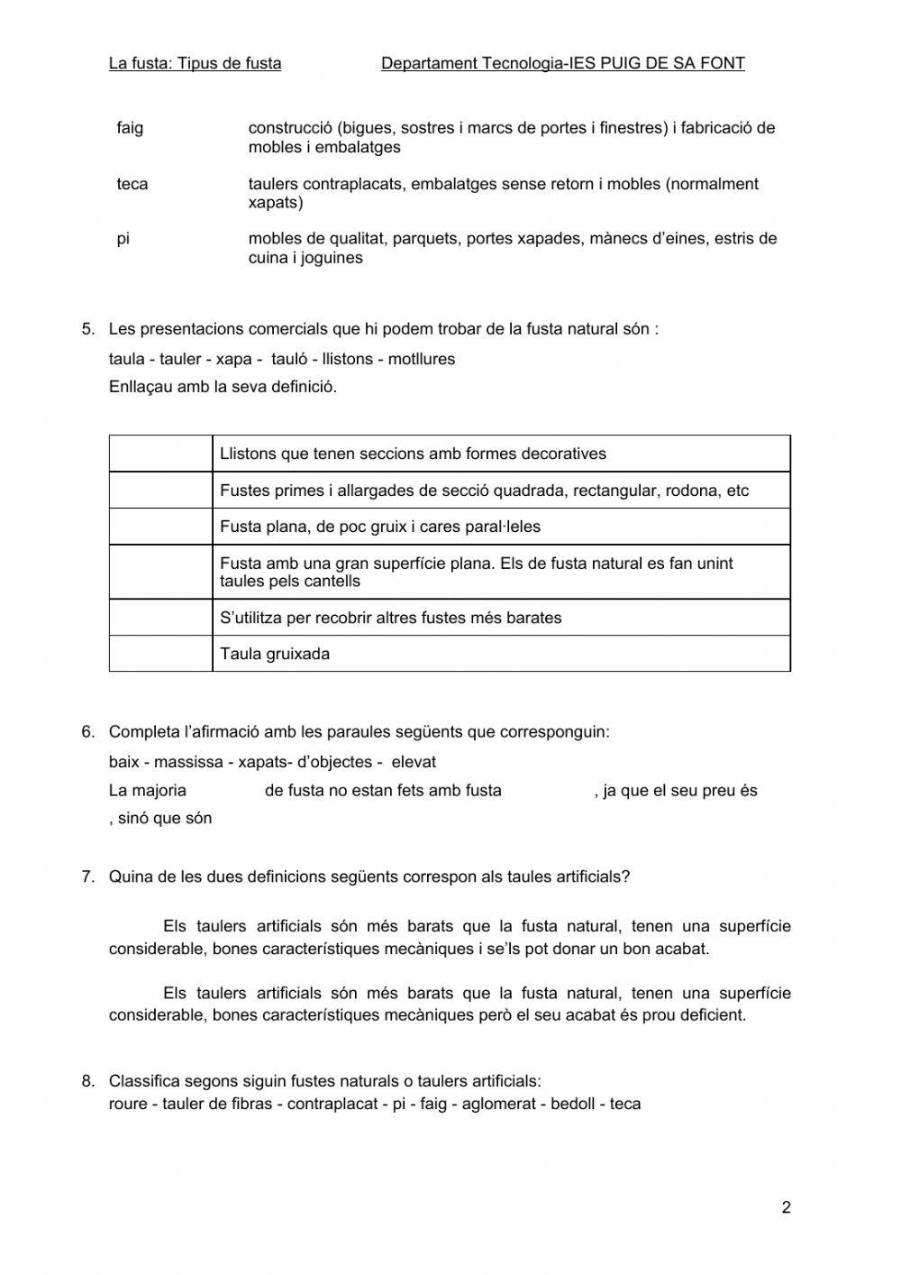 La fusta: tipus de fusta