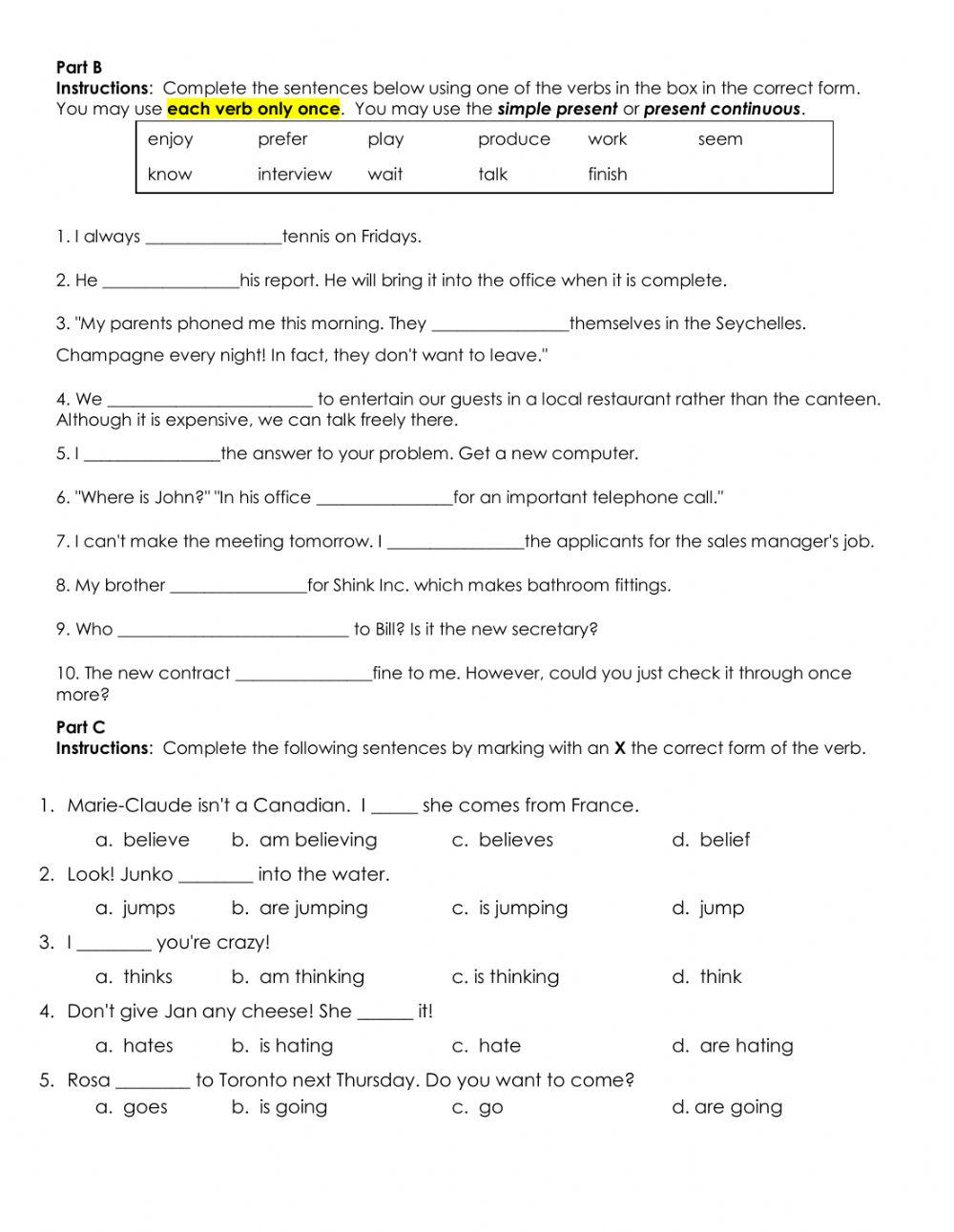 Simple Present vs Present Continuous