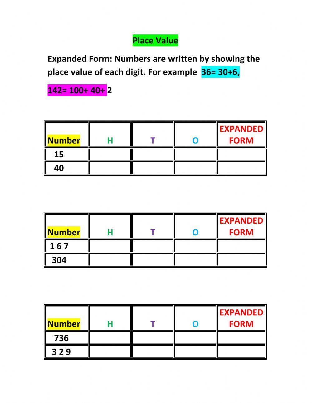 Place value and expanded form