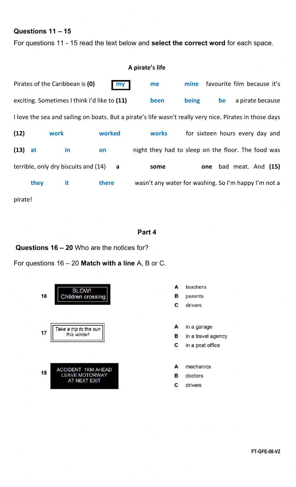 End of year diagnostic test-reading and writing