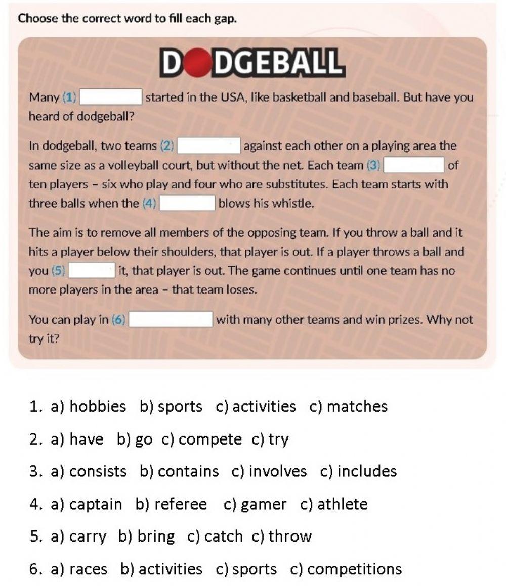 Multiple Choice Cloze - Dodgeball