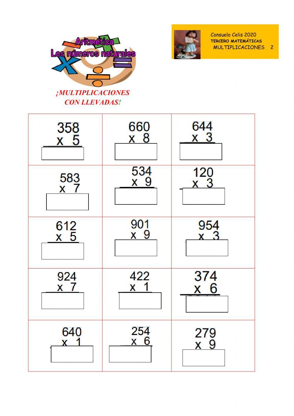 Multiplicaciones de una cifra con llevadas
