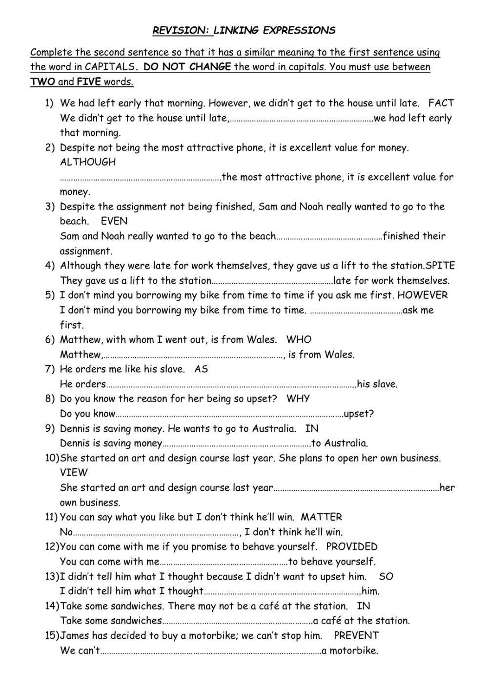 Key word transformation: Linking expressions