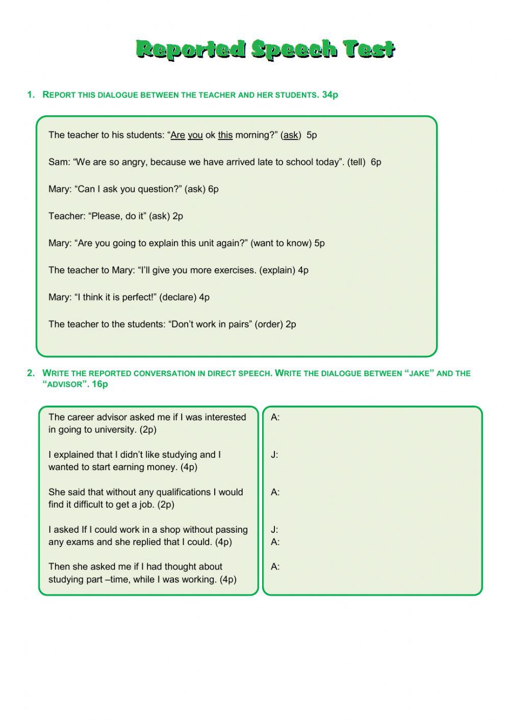 Reported Speech test