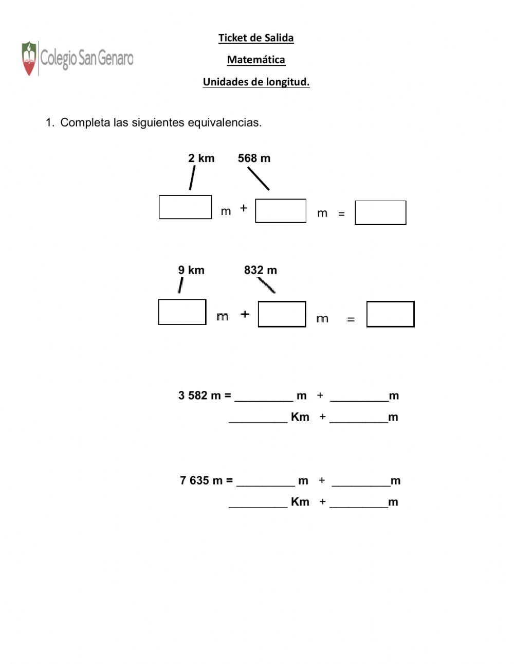 Unidades de longitud: Equivalencias Colegio San Genaro