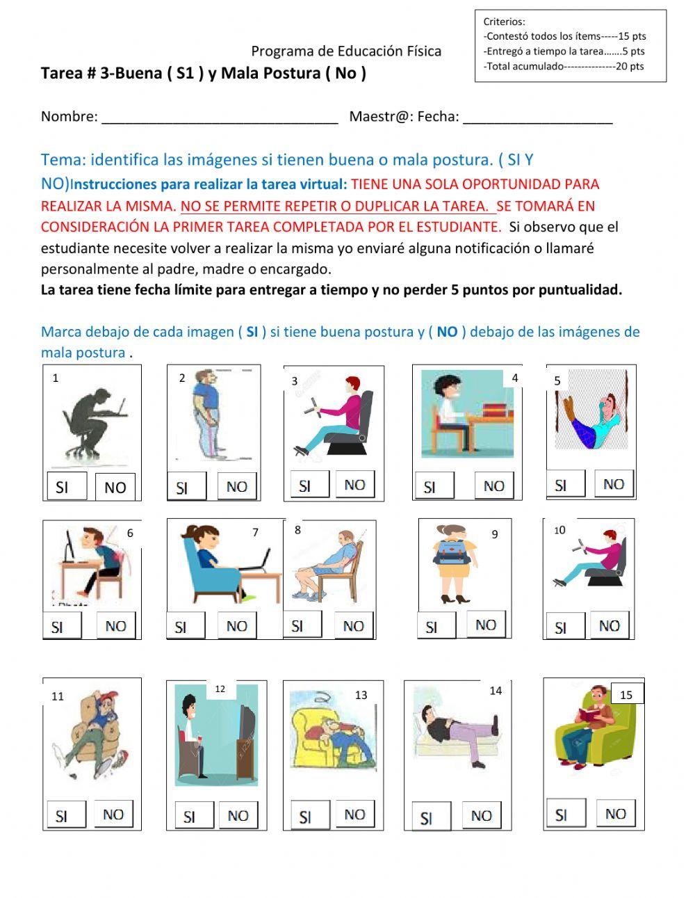 Buena  (si)y mala posturas(no)