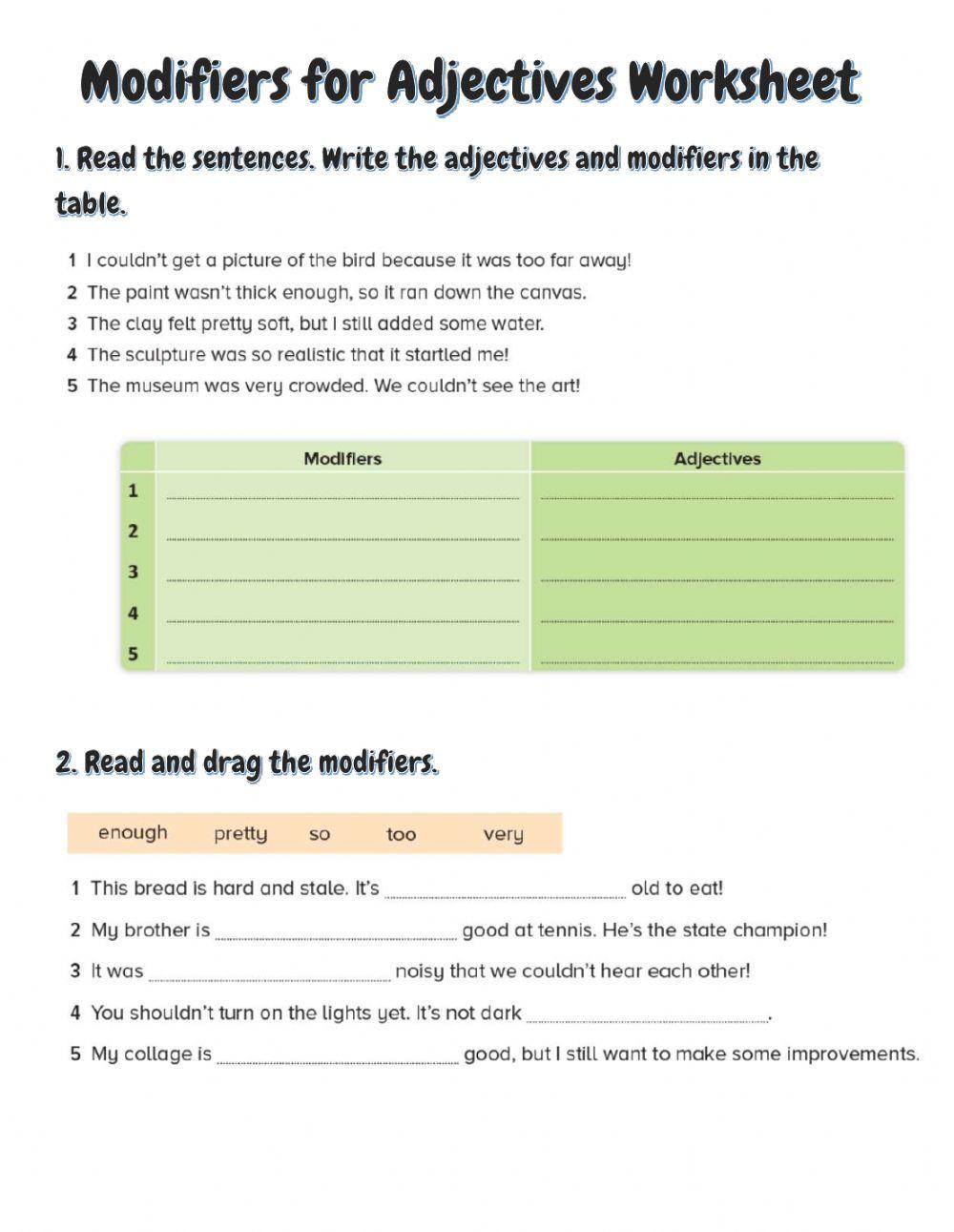 Modifiers for Adjectives