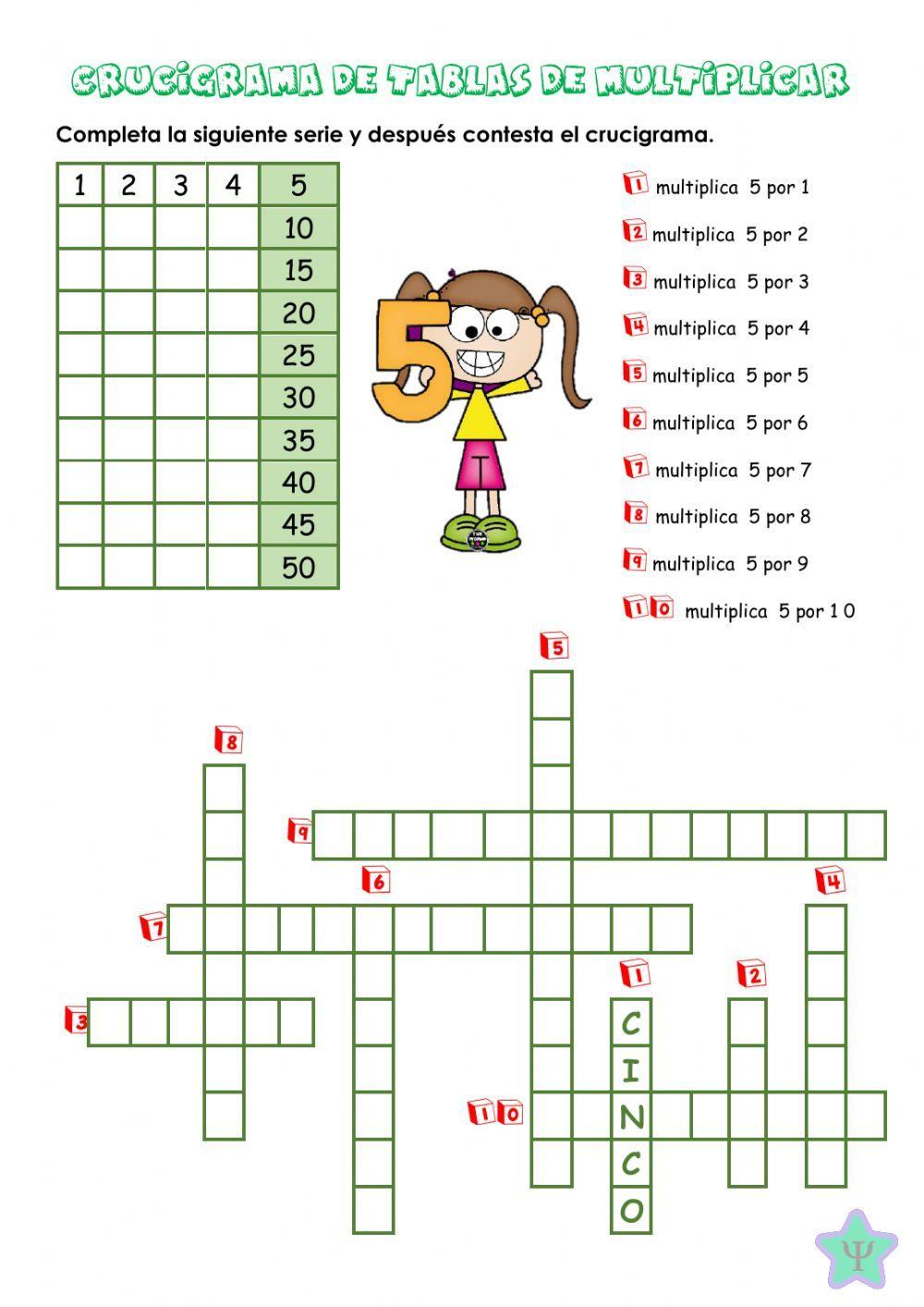 Crucigrama tablas de multiplicar 5,6 y 7