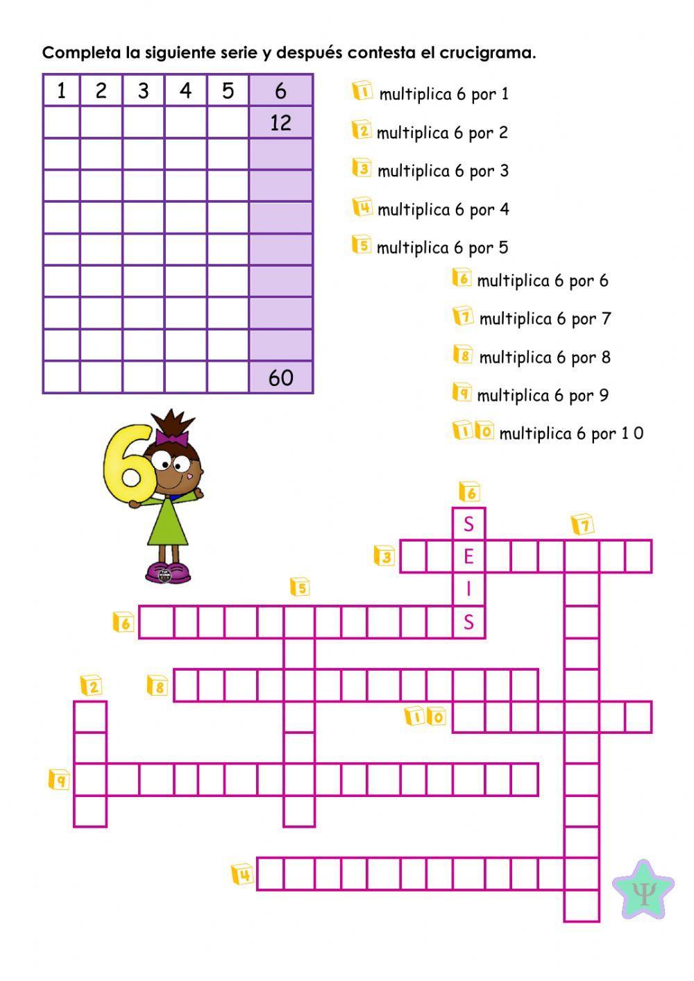 Crucigrama tablas de multiplicar 5,6 y 7