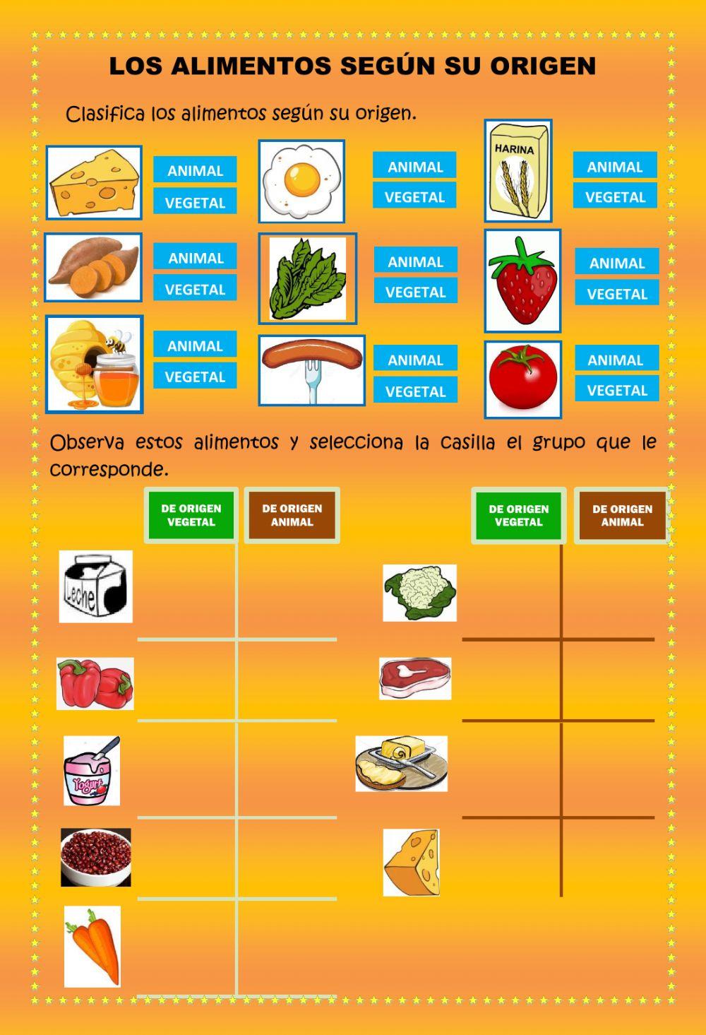 Los alimentos por su origen y seres vivos y no vivos