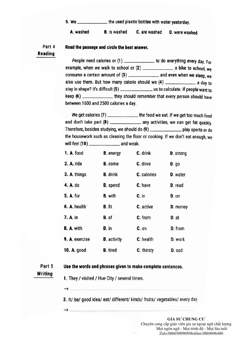 Lớp 7 - Kiểm tra 45 phút ( test 5 luyện giải)