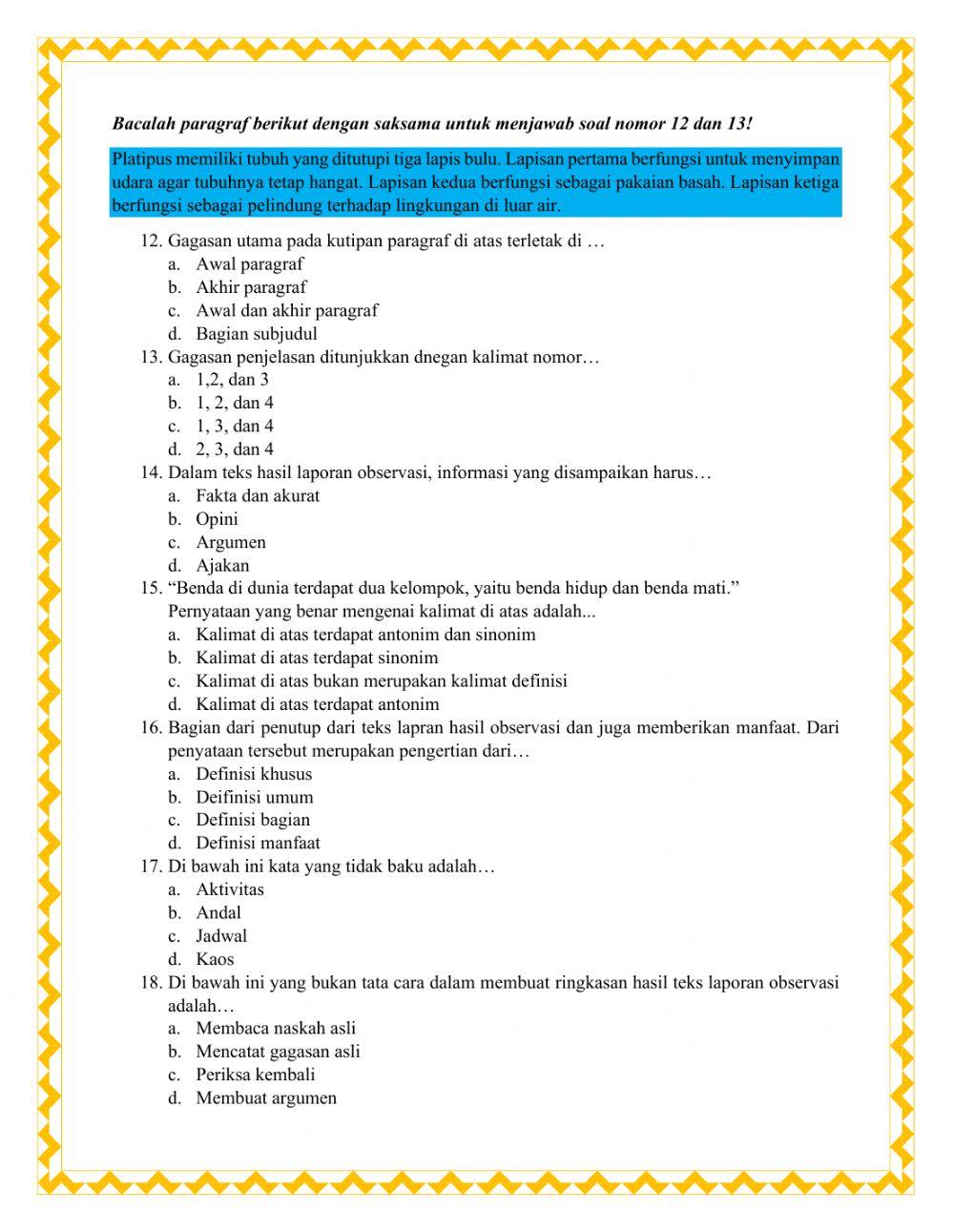 Ulangan Harian Bab 4 Kelas 7