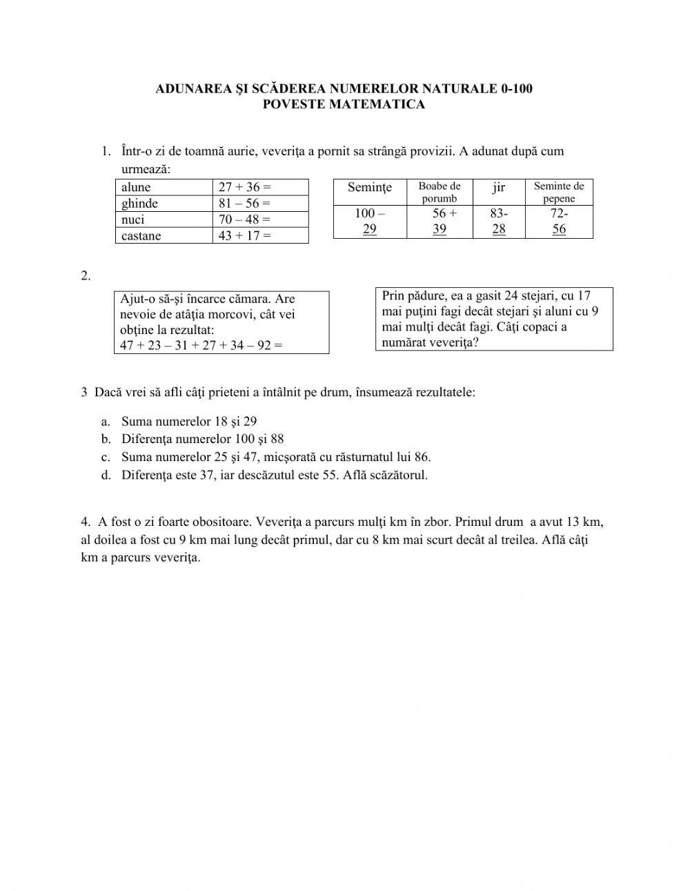 Adunarea si scaderea 0-100