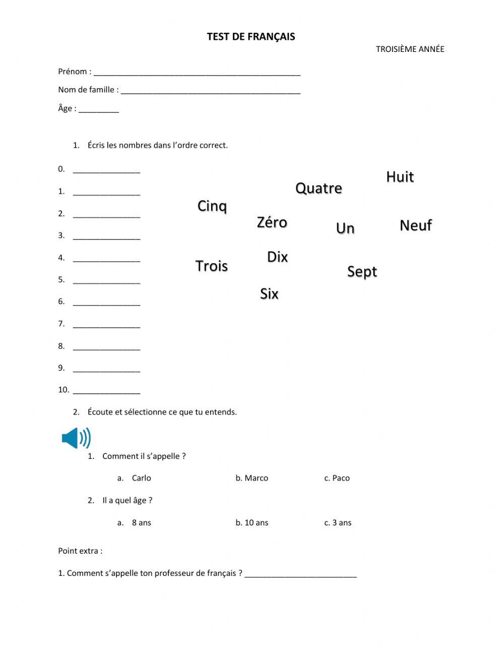 Examen 1 Salutations et nombres