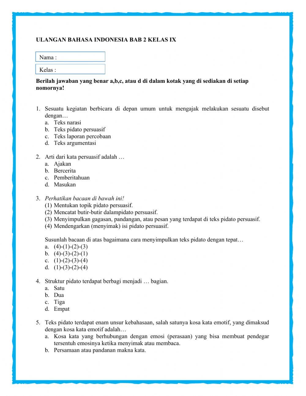 Ulangan Harian Bab 2 Kelas 9