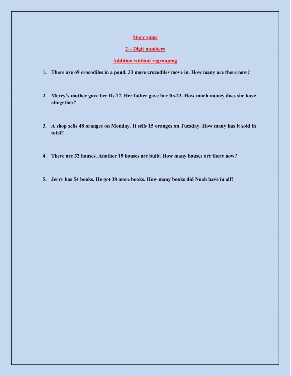 Story sum - Addition with regrouping