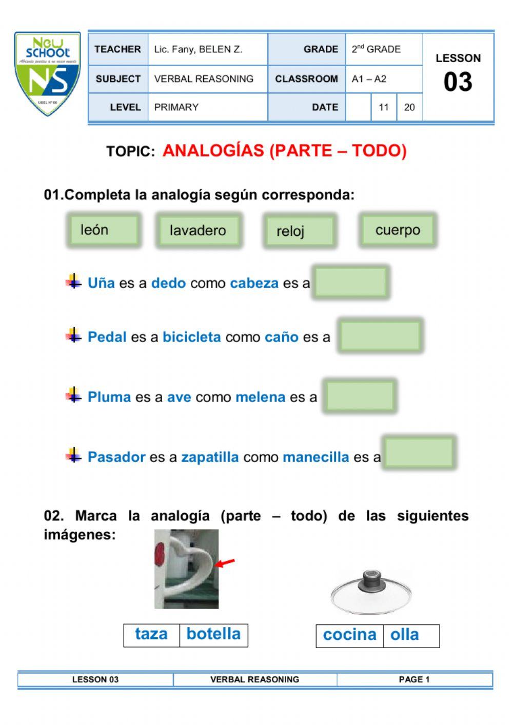 Analogías (parte - todo)