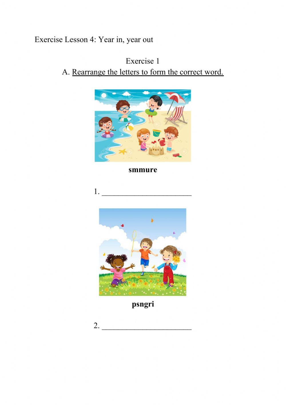 English year 3 Year in, year out