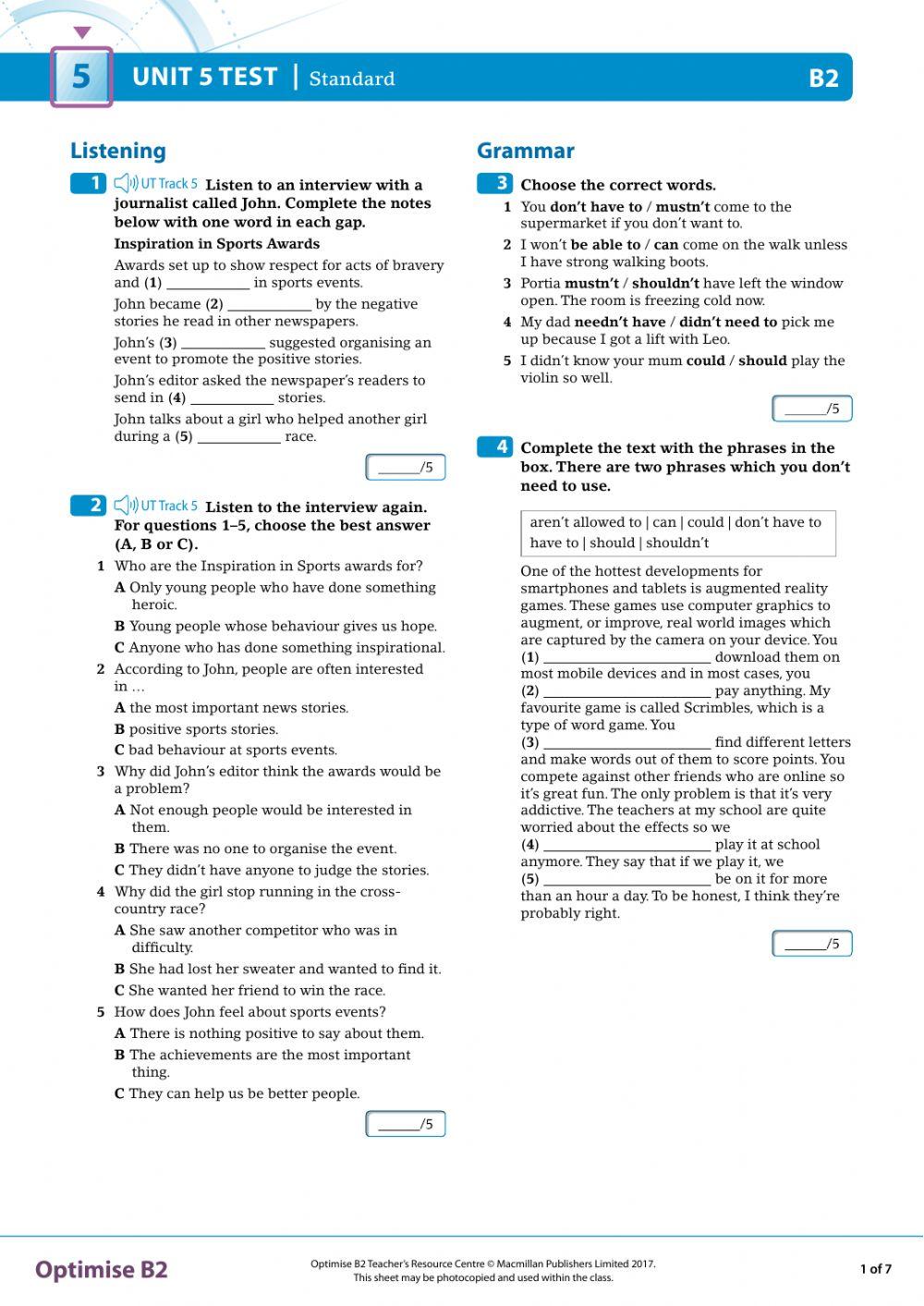 Optimise b2 unit 5 online exercise for | Live Worksheets