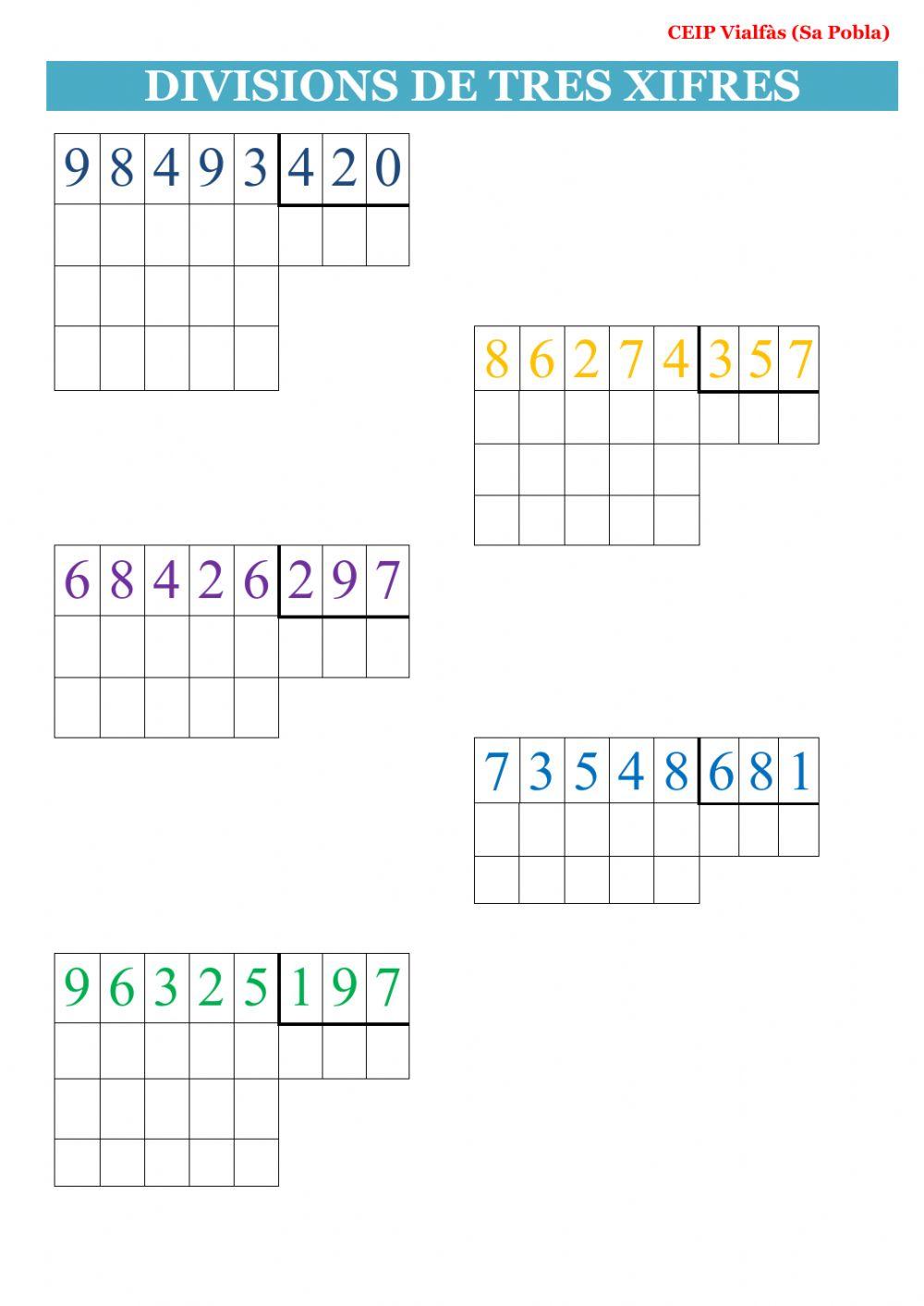 Divisions amb tres xifres