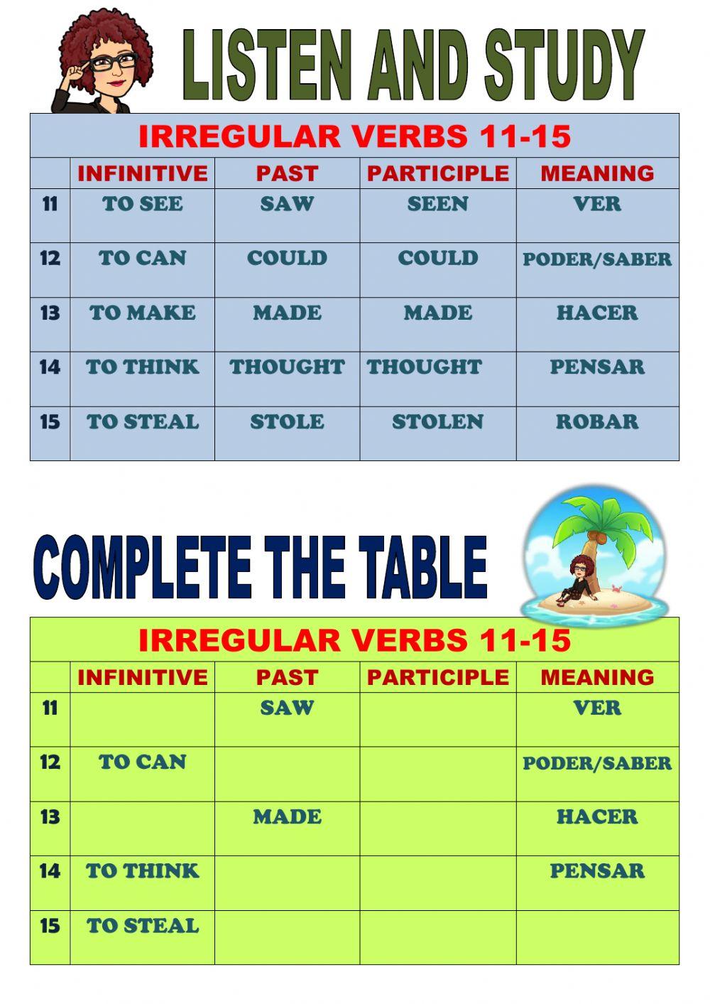Listen and study 11-15 irregular verbs