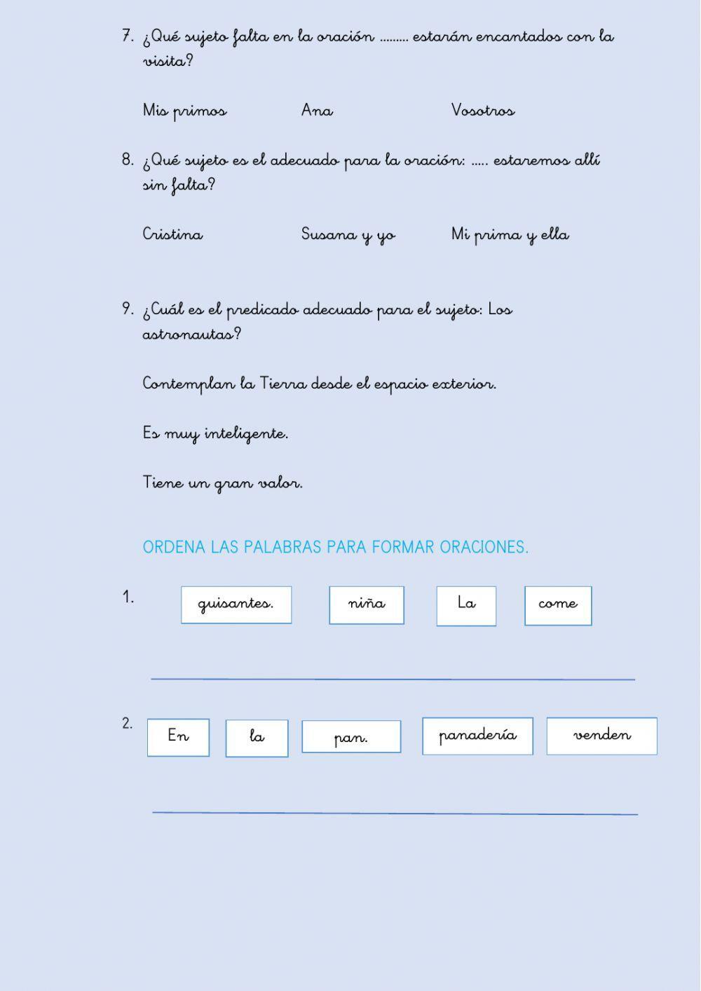 La oración, sujeto y predicado