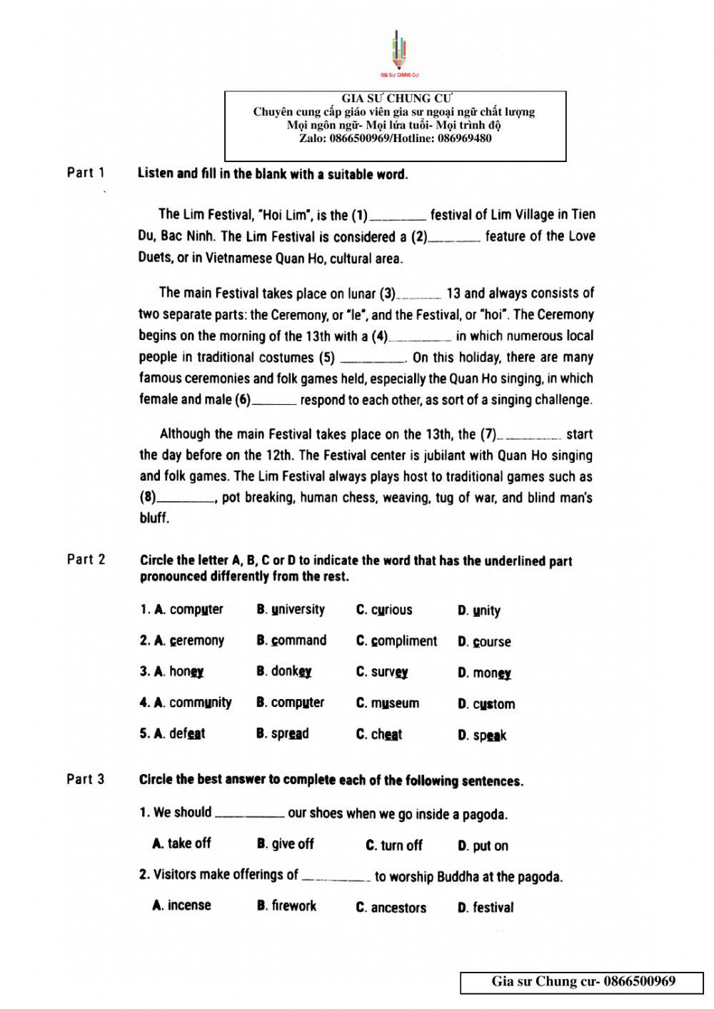Lớp 8- Bài kiểm tra 45p Unit 4,5