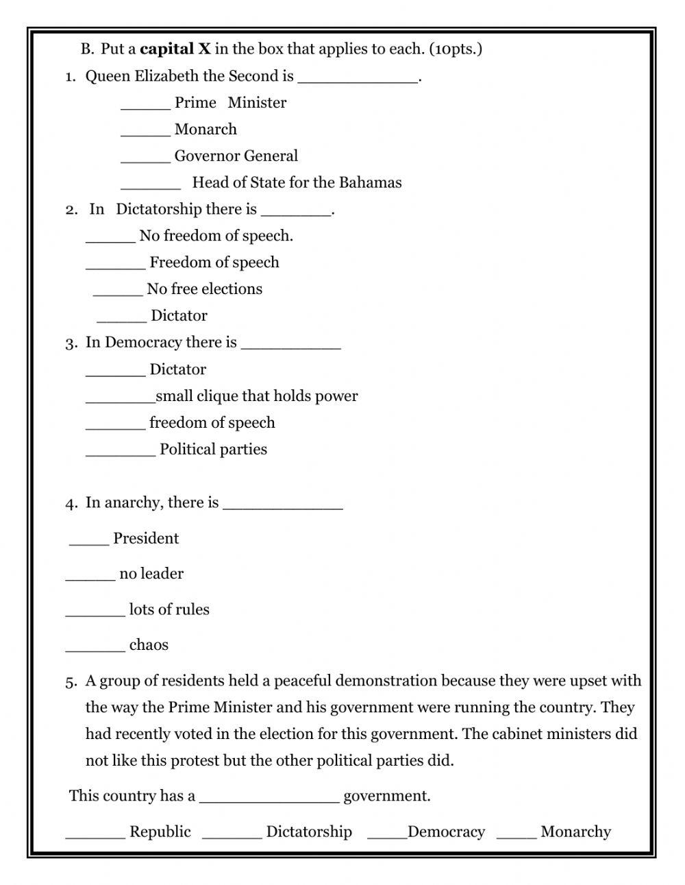 Forms Of Government Quiz worksheet Live Worksheets