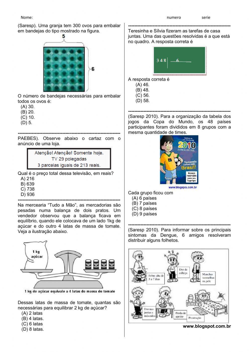 Resolução de problemas com numeros naturais