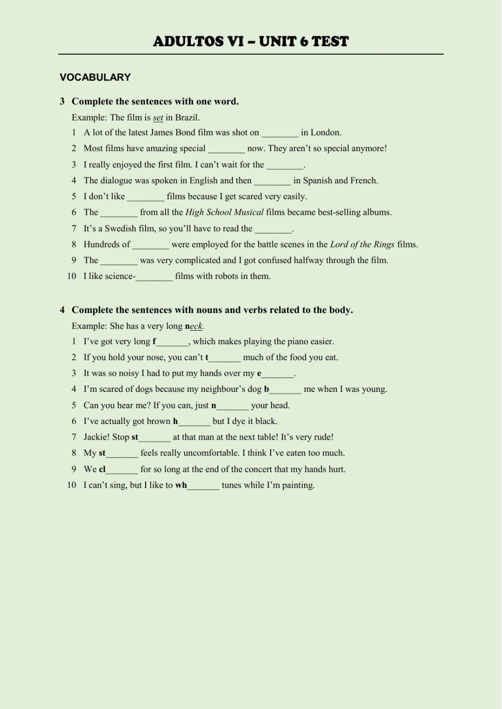 Level 6 - Unit 6 Test