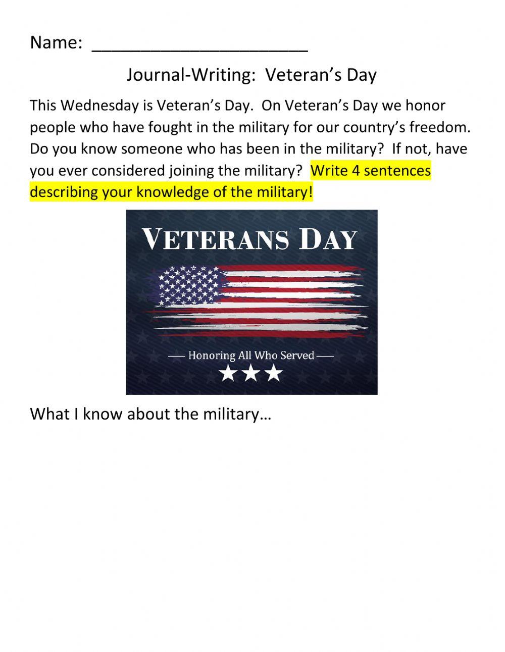 JOURNAL-WRITING:  Veteran's Day