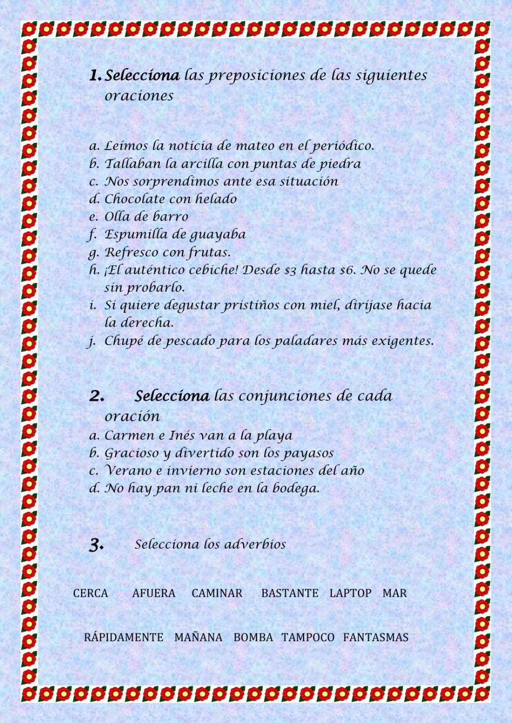 Conjunciones, preposiciones y adverbios