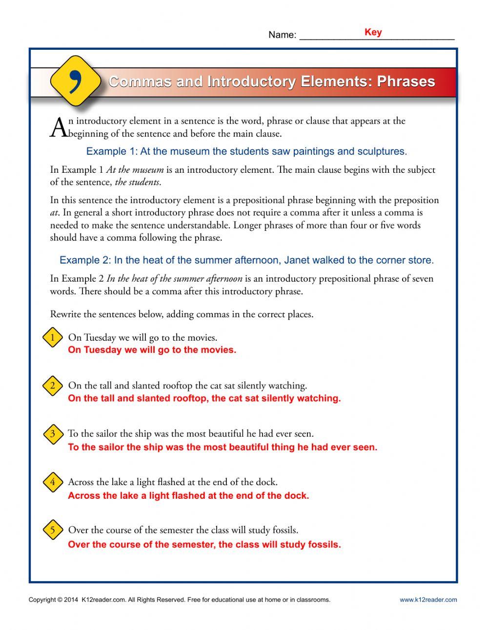 Examples Of Sentences With Introductory Phrases