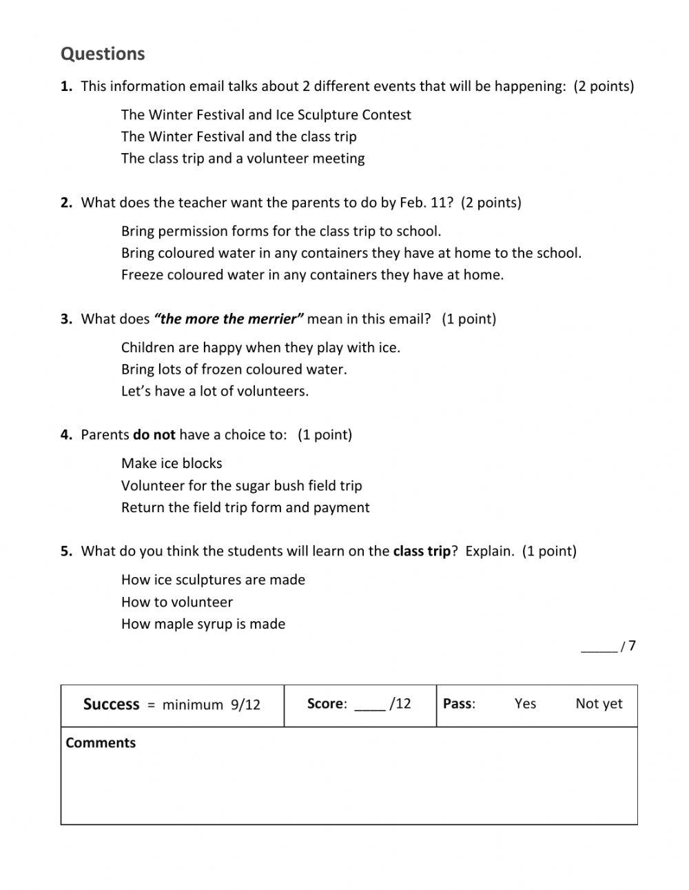SU-Reading a school notice - CLB 3