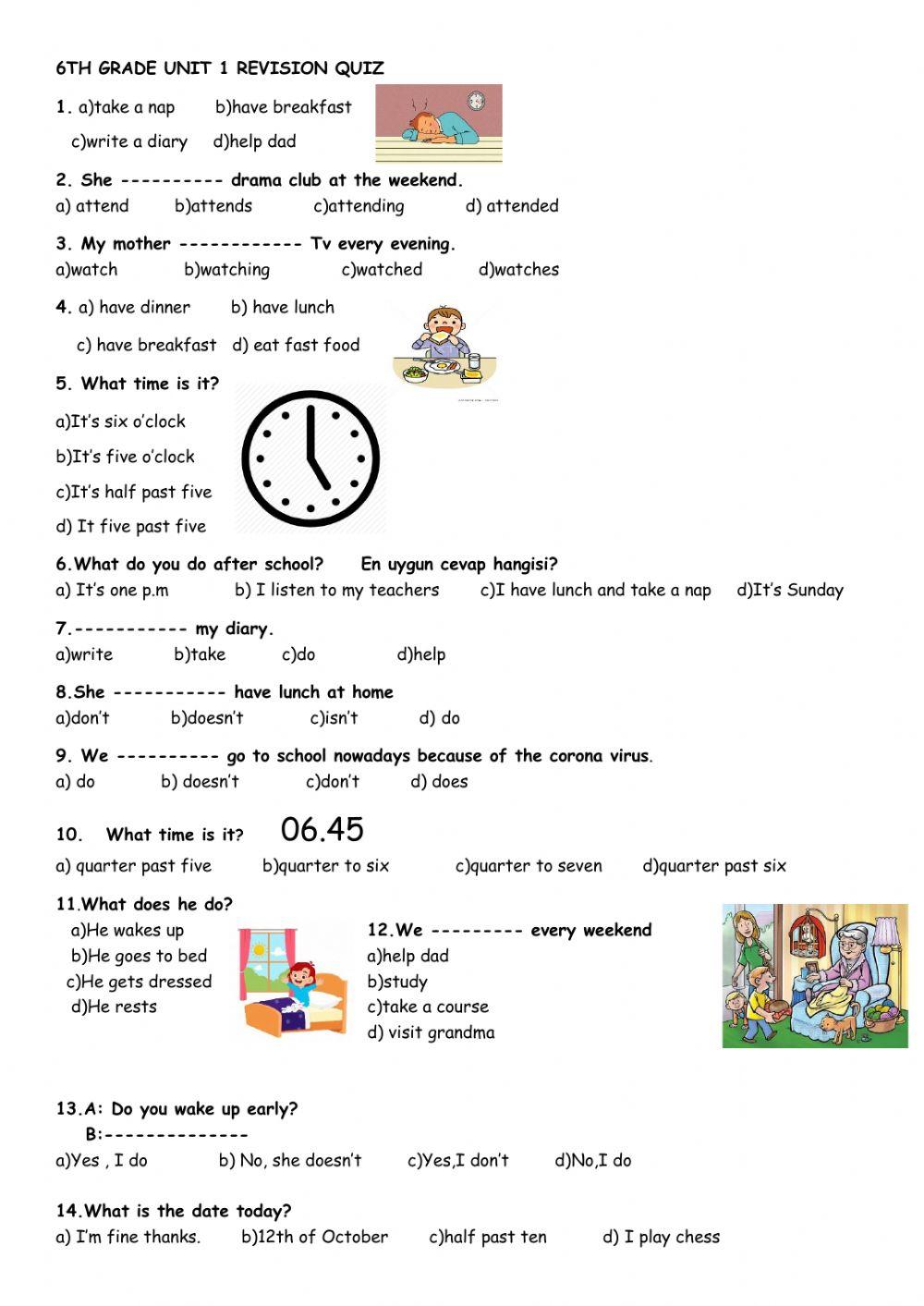 6th Grade Unit 1 Revision Quiz