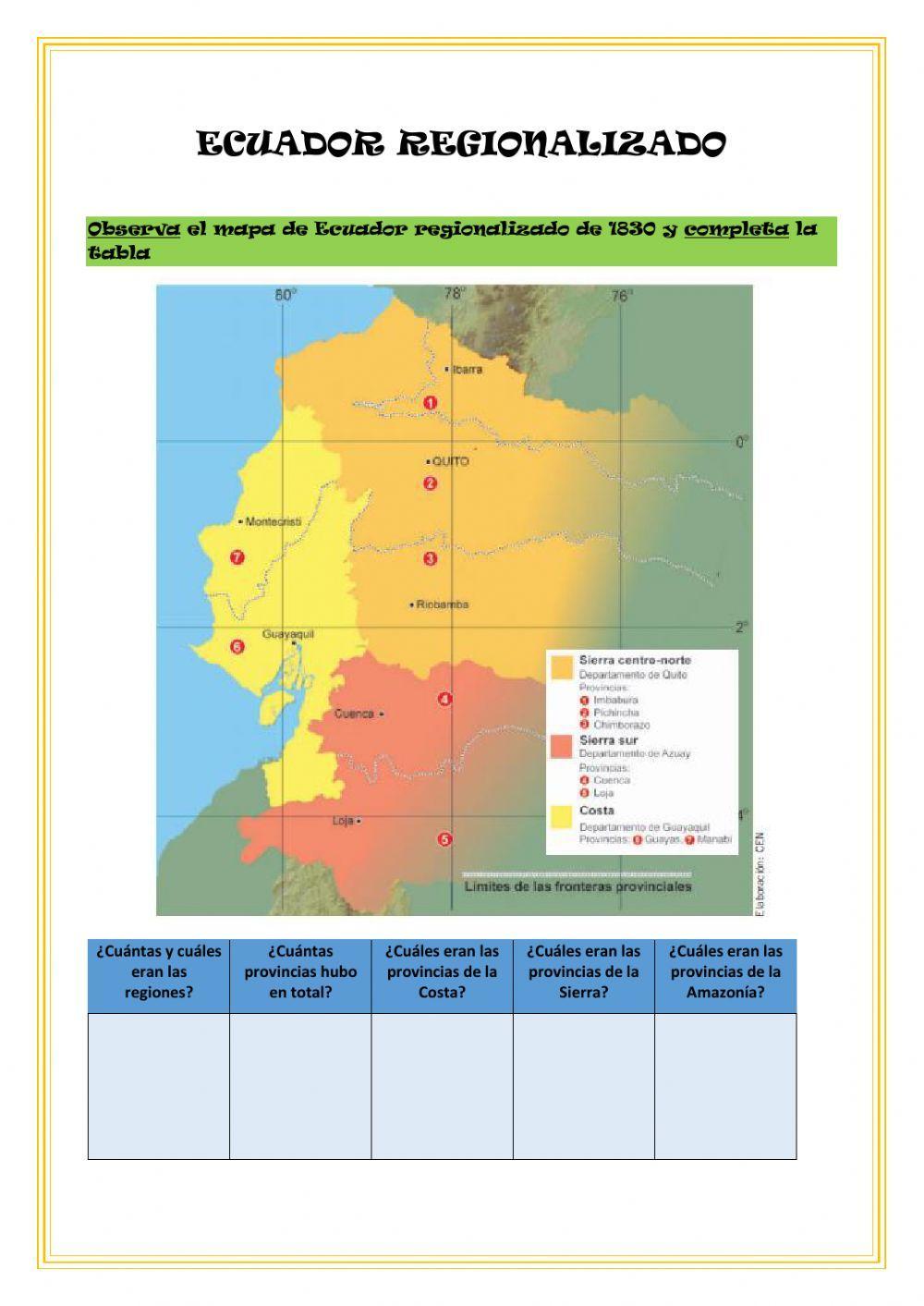 Ecuador regionalizado mapa