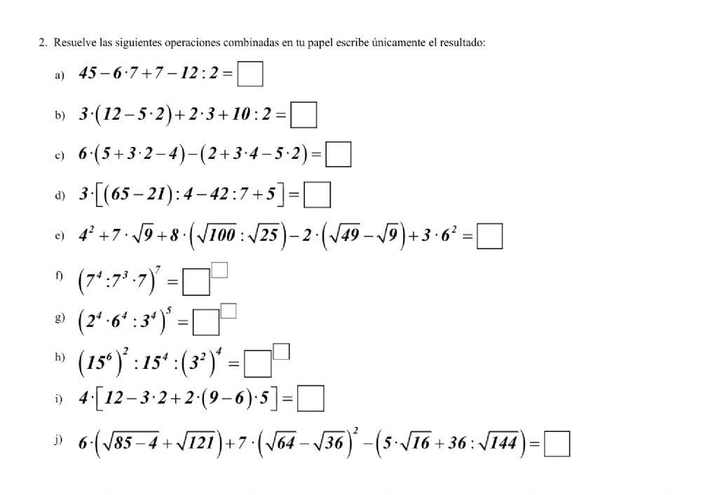 Números naturales. Operaciones combinadas
