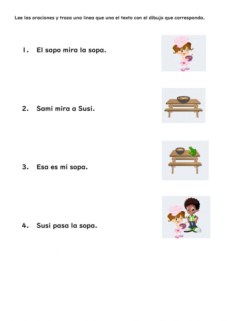 Lee las oraciones y elige la lámina correspondiente