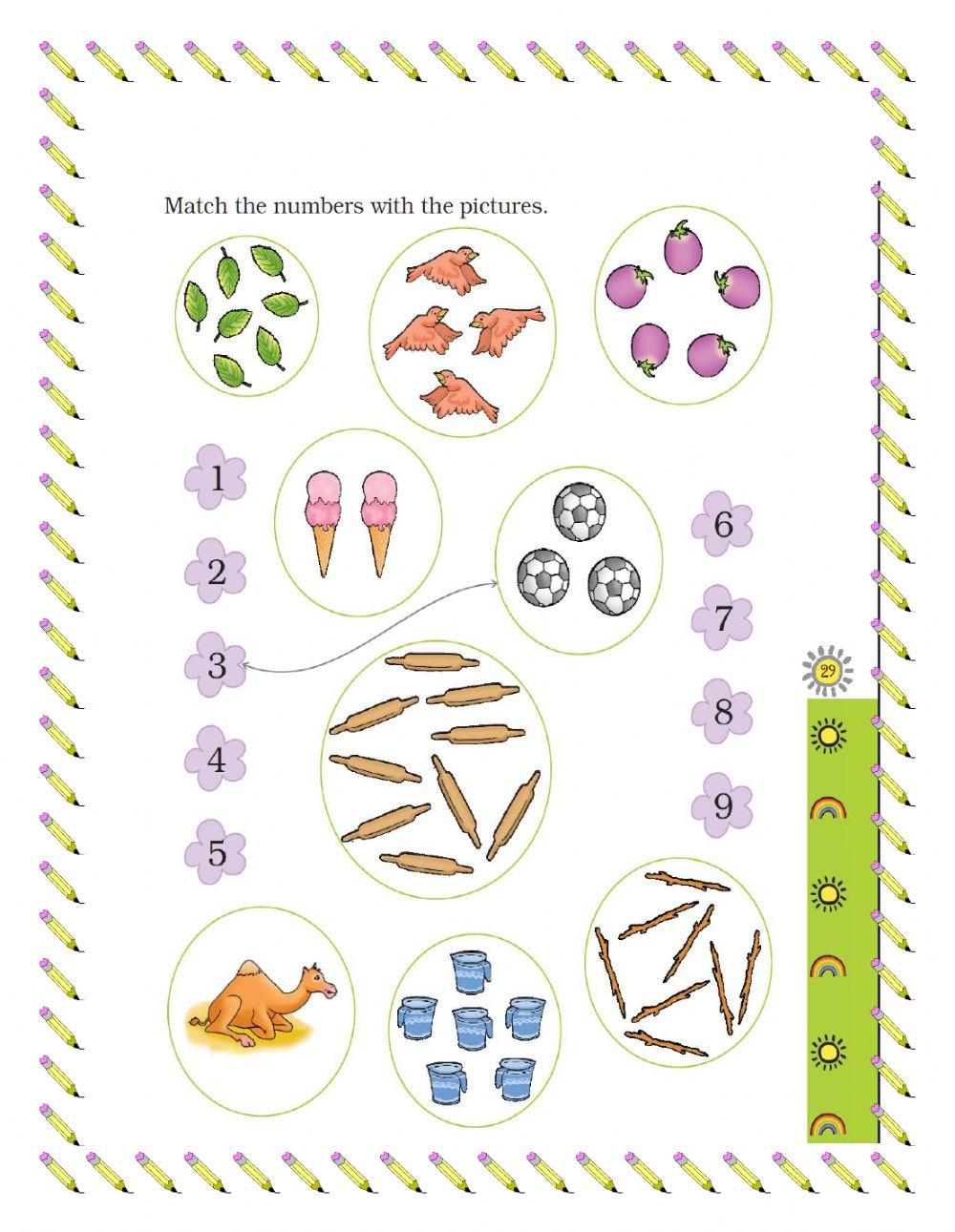 Numbers 1 to 9 MATCH THE NUMBER WITH PICTURES