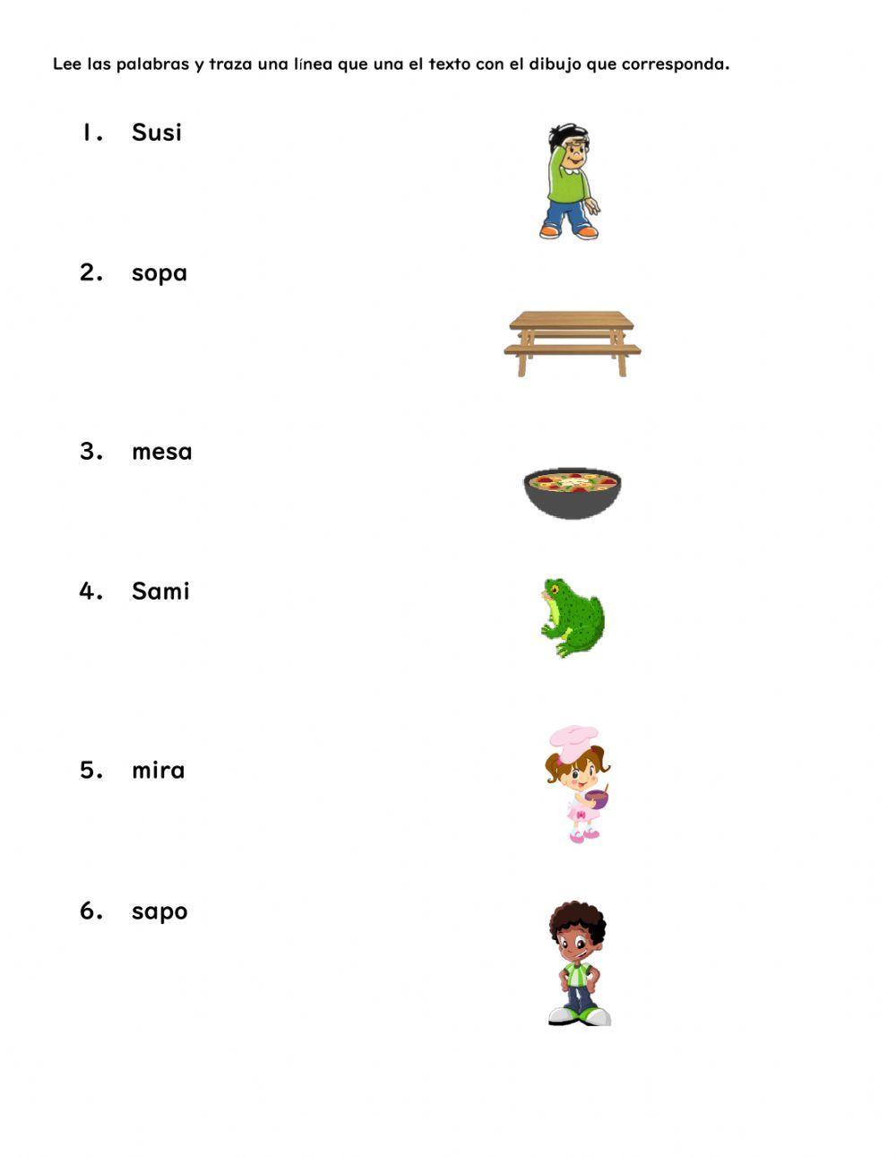 Lee y asocia la palabra con su lámina correspondiente