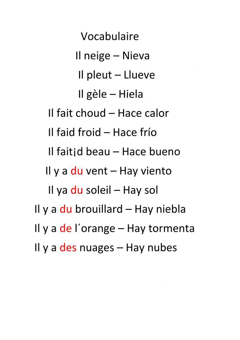 El tiempo atmosférico en francés