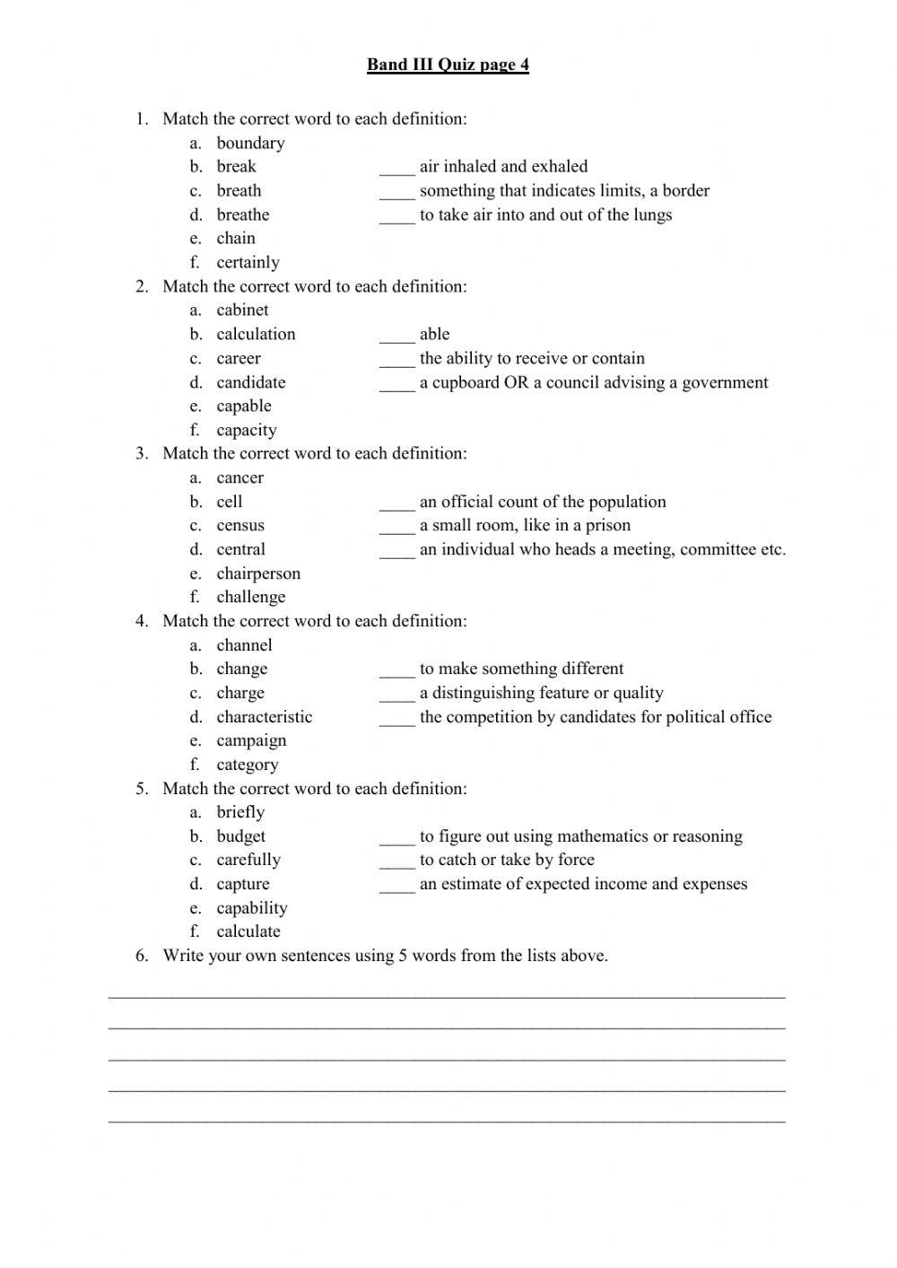 Band III vocabulary p 4