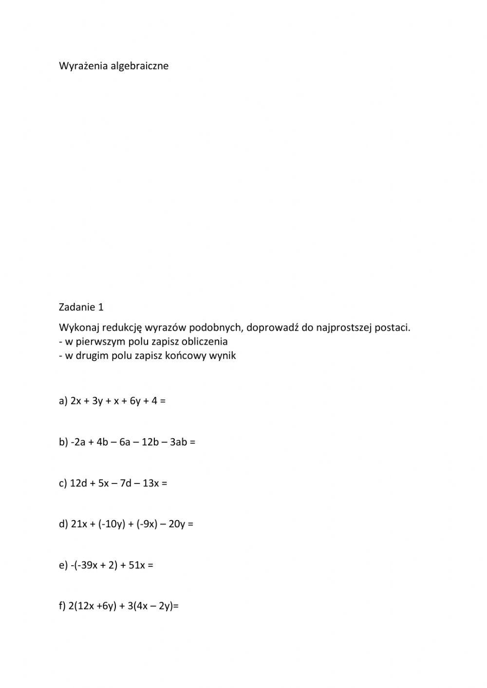 Wyrażenia algebraiczne
