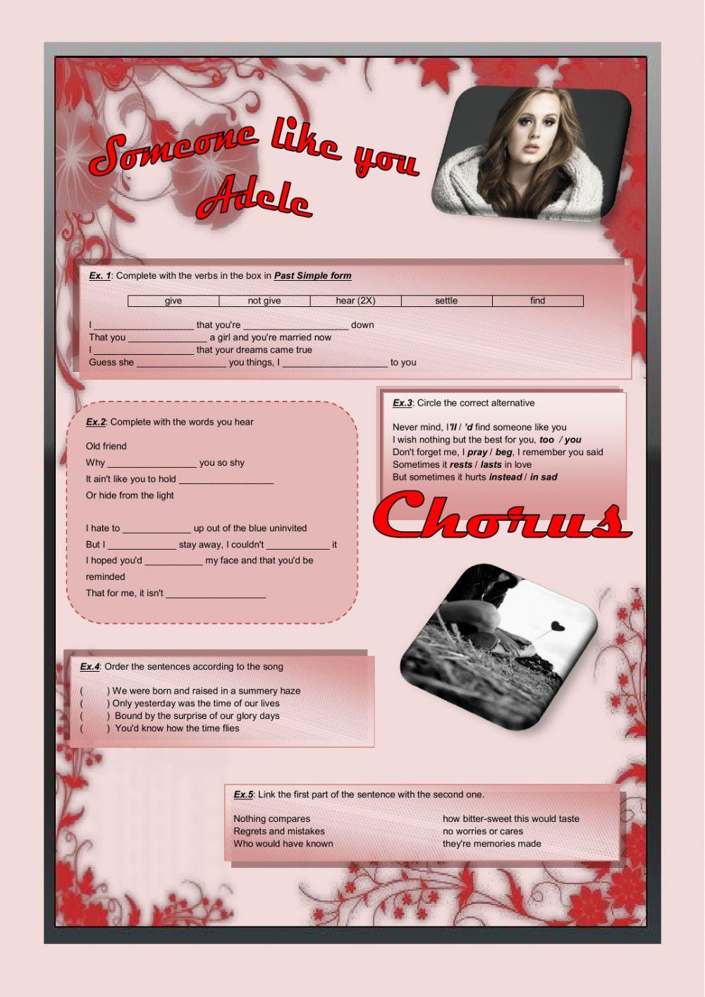 Simple past gap filling song activity - Someone Like You